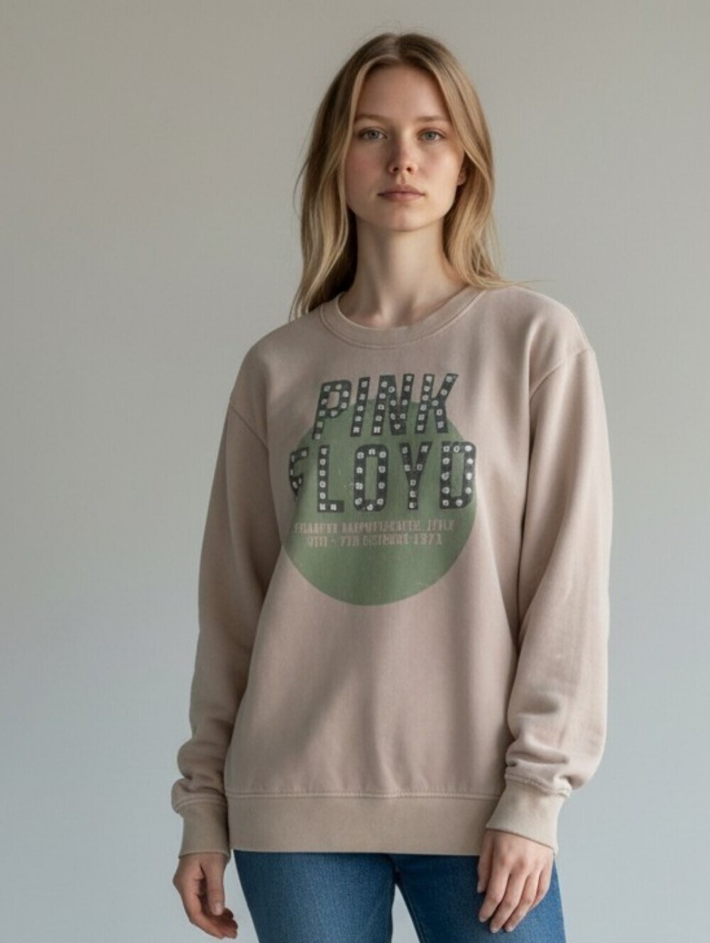 Pink Floyd Studded Logo Sweatshirt - Dusty Pink Studded Pompeii Amphitheatre MED